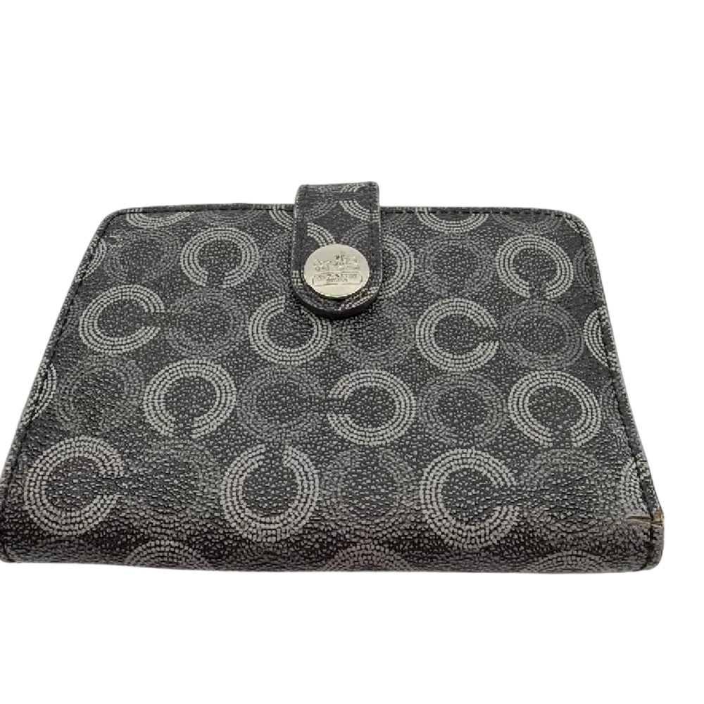 Coach Compact Snap Black Signature C Coated Canvas Wallet